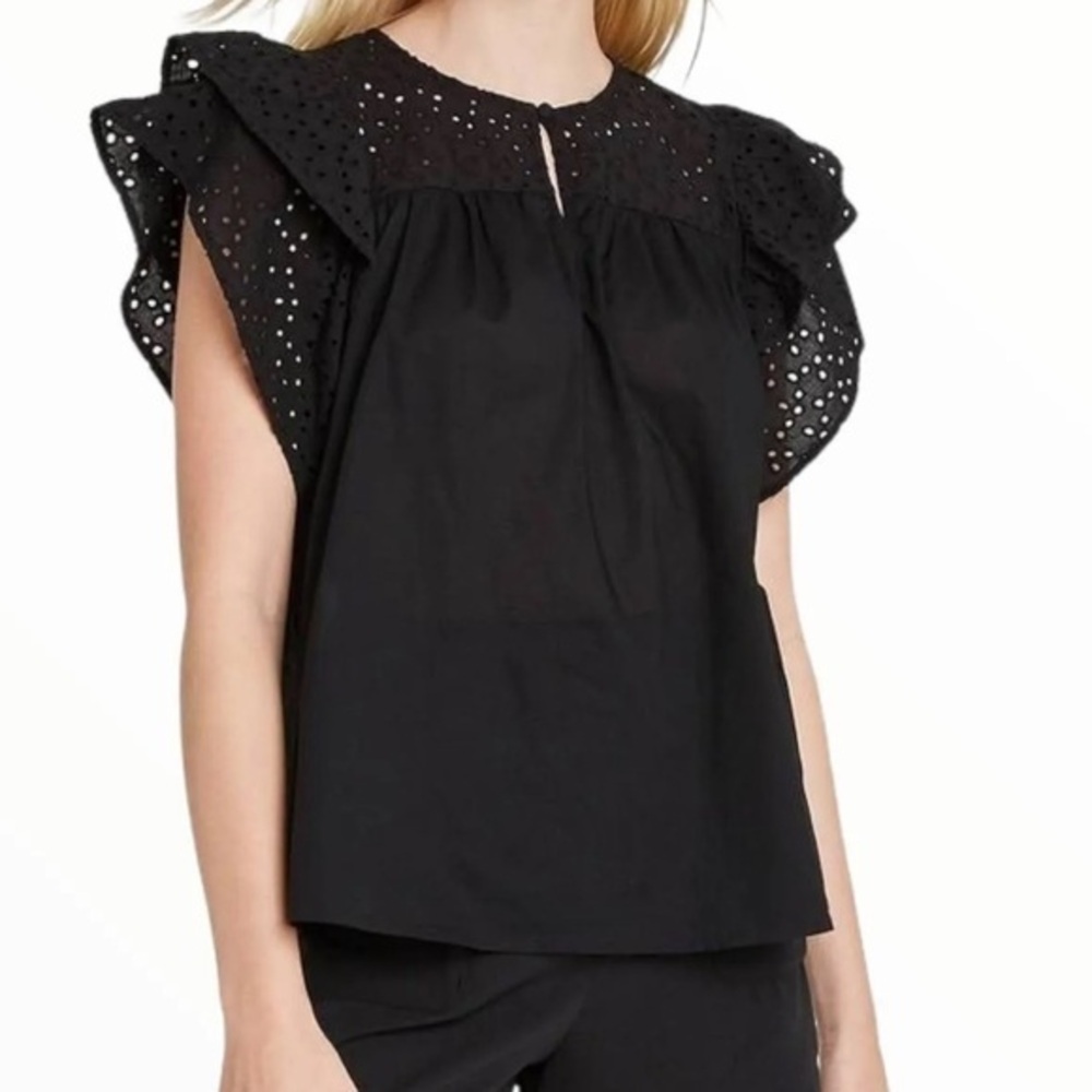 A New Day Short Sleeve Eyelet Top Medium